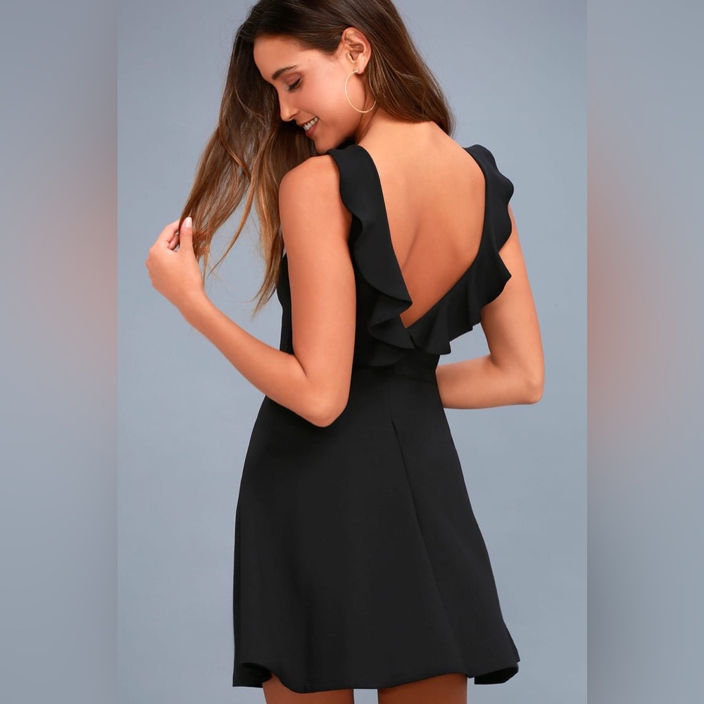 Lulus XS Craving You Black Backless Skater Dress Black Stretch Open Flutter Back